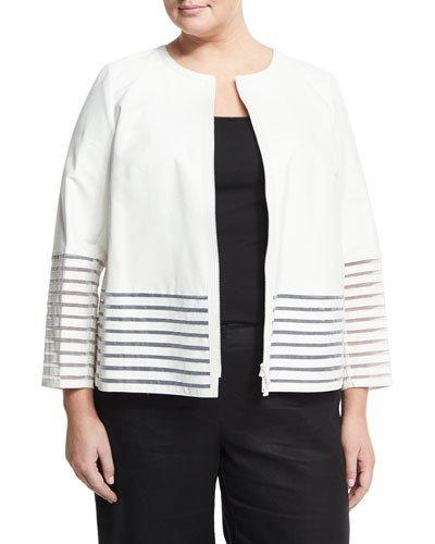 Aisha Leather Zip-front Jacket, White,
