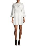 3/-sleeve Gauze-knit Mini Dress, Ivory