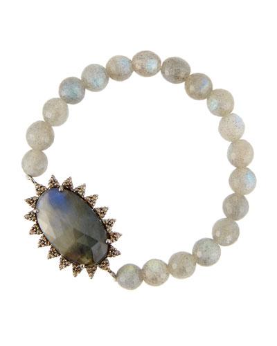 Mixed Labradorite & Diamond Beaded Stretch Bracelet