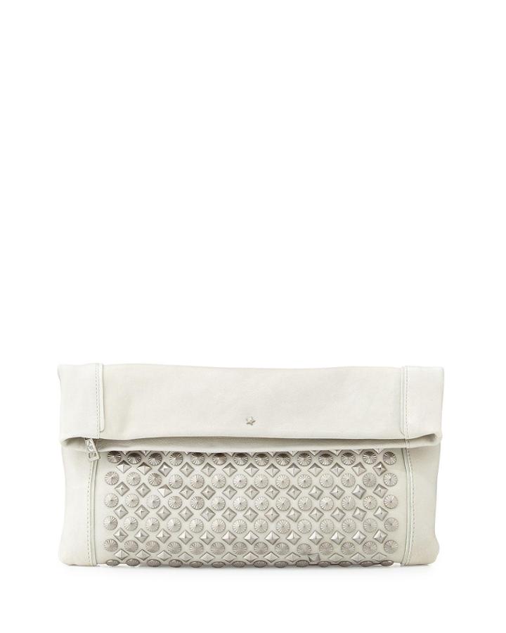 Ash Domino Studded Fold-over Clutch Bag, Winter White