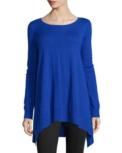 Long-sleeve Scoop-neck Draped Tunic, Electric