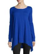 Long-sleeve Scoop-neck Draped Tunic, Electric