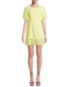 Rosaria Crewneck Short-sleeve Sheath Dress W/ Pleated Chiffon Trim