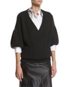 English-rib Cashmere Balloon-sleeve Pullover