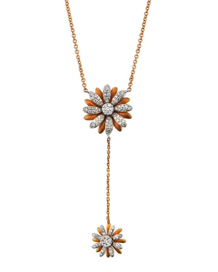 18k Pink Gold Diamond Flower Y-drop Necklace