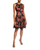 Floral Fit-&-flare Lace-hem Sleeveless Dress