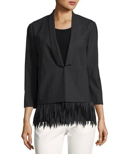 Fringed Stretch-wool Blazer, Charcoal