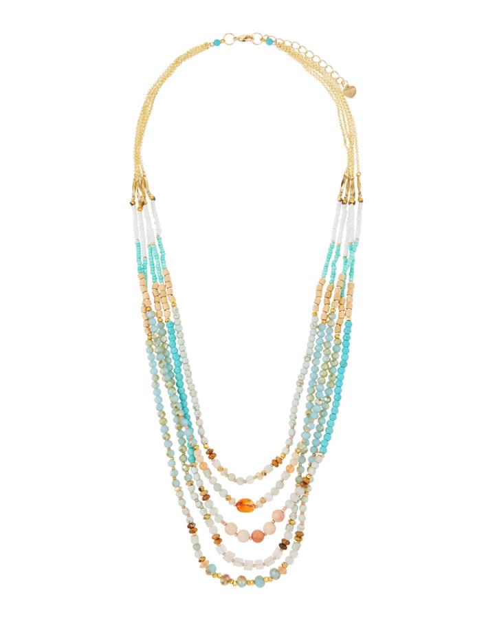 Beaded Multi-strand Necklace, Blue/green