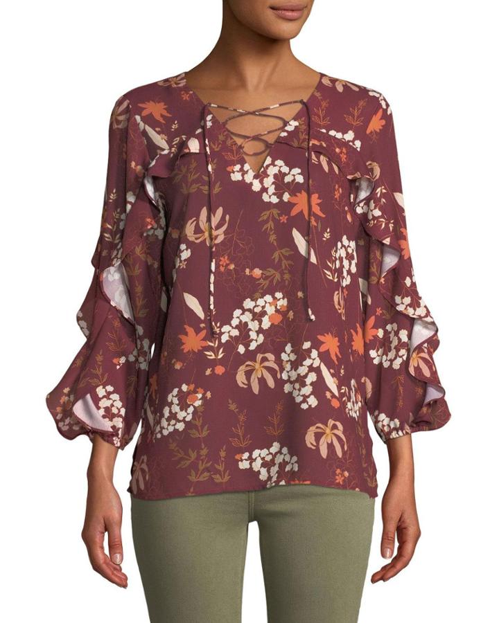 Ruffle-sleeve Floral-print