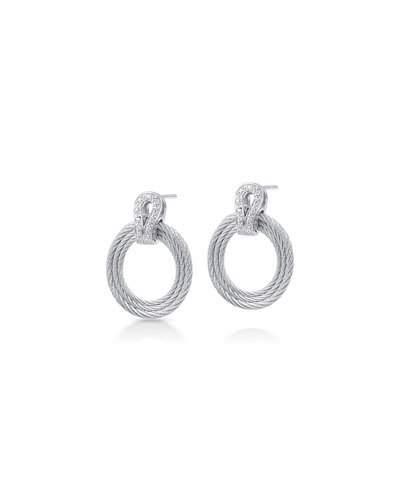 Classique Hoop-drop Earrings W/ Pave Diamonds, Gray