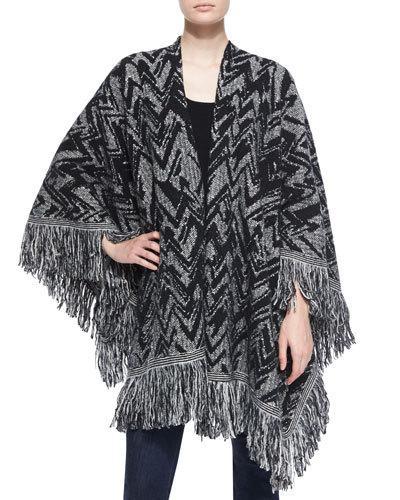 Chevron Wool Shawl W/ Fringe