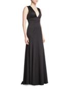 Sleeveless Plunging-neck Gown