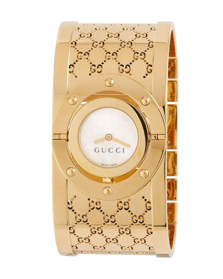 24mm Twirl Stainless Steel Flip Bangle Watch, Gold