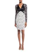V-neck Long-sleeve Retro Leopard-print Stretch-jersey Dress