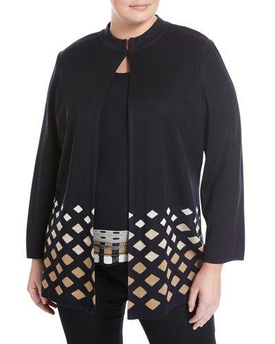 Lattice-print Knit Jacket, Blue,