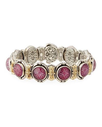 Ornate Silver & 18k Round Ruby & Quartz Doublet