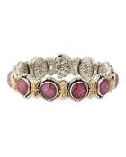 Ornate Silver & 18k Round Ruby & Quartz Doublet