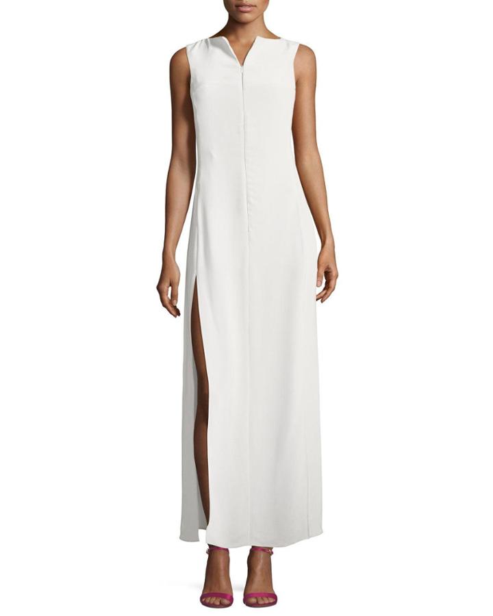 Zip-front Sleeveless High-slit