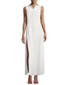 Zip-front Sleeveless High-slit
