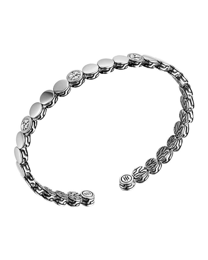 Dot Silver Diamond Pave Slim Flex Cuff,