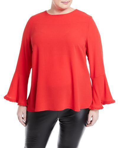 Ruffle-trim Bell-sleeve Blouse,