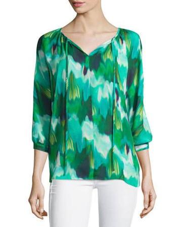 Whitney Printed Tie-neck Blouse, Watercolor