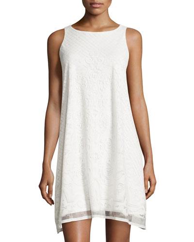 Devore Paisley Lace Shift Dress, Ivory