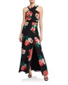 X-front Floral Chiffon A-line Dress