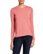 Crewneck Long-sleeve Pleated-back Tee