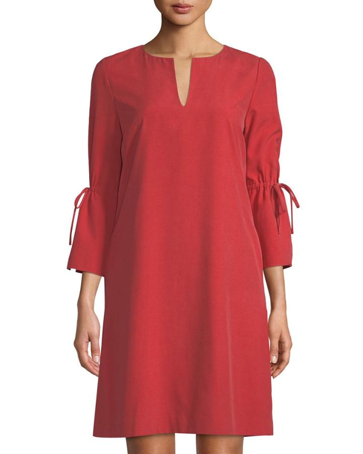 Deandra V-neck Silk Cloth Dress, Red