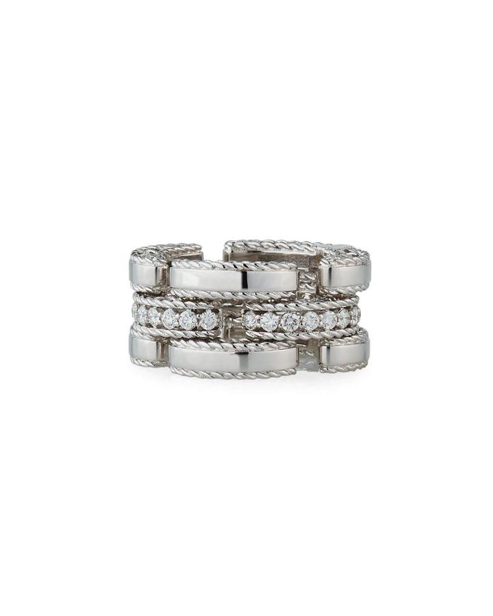 Retro 18k White Gold 3-row Ring W/ Diamonds,