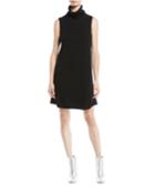 Sonya Turtleneck Sleeveless Merino Wool Satin-back A-line Dress