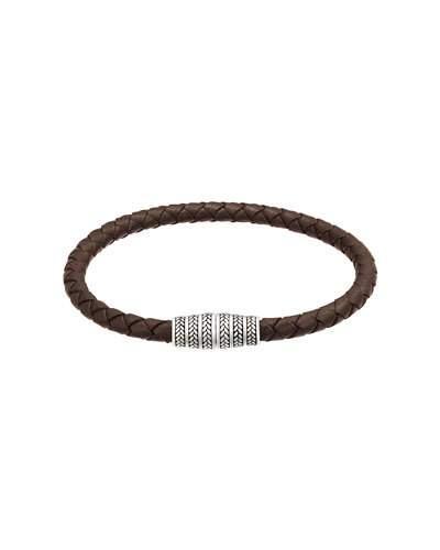 Men's Braided Leather Magnetic Bracelet, Brown