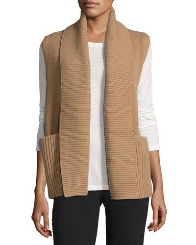 Shawl-collar Rib-knit Vest, Camel