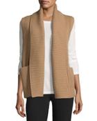 Shawl-collar Rib-knit Vest, Camel