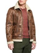 Men's Faux-leather Buckled-neck Jacket, Brown