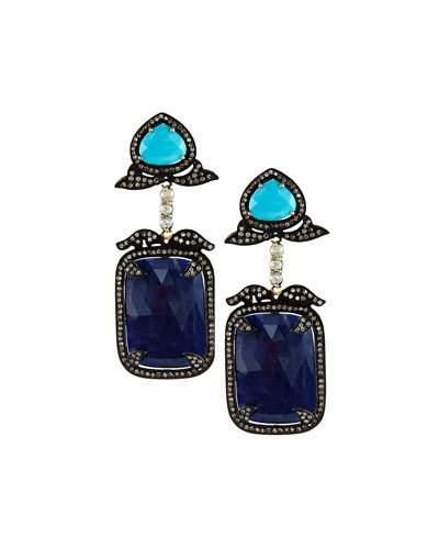 Turquoise, Diamond & Sapphire Drop Earrings