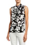 Floral-print Double Ruffle Sleeveless Blouse