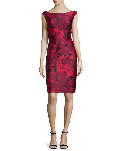 Ombre Peony Jacquard Off-the-shoulder Dress, Paprika/multi