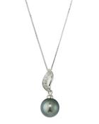 14k Tahitian Pearl & Diamond Small Swirl Pendant Necklace