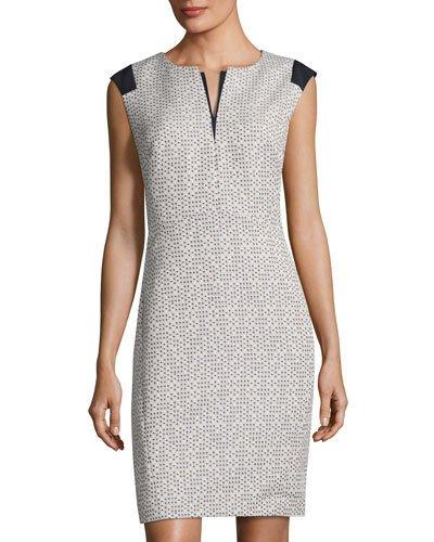 Zelina Tweed Sheath Dress, Blue Pattern