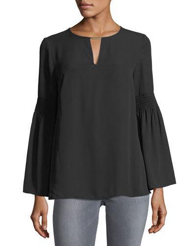 Bell-sleeve Bar-keyhole Blouse