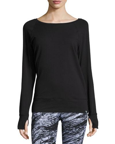 Long-sleeve Boat-neck Athletic Tunic, Black