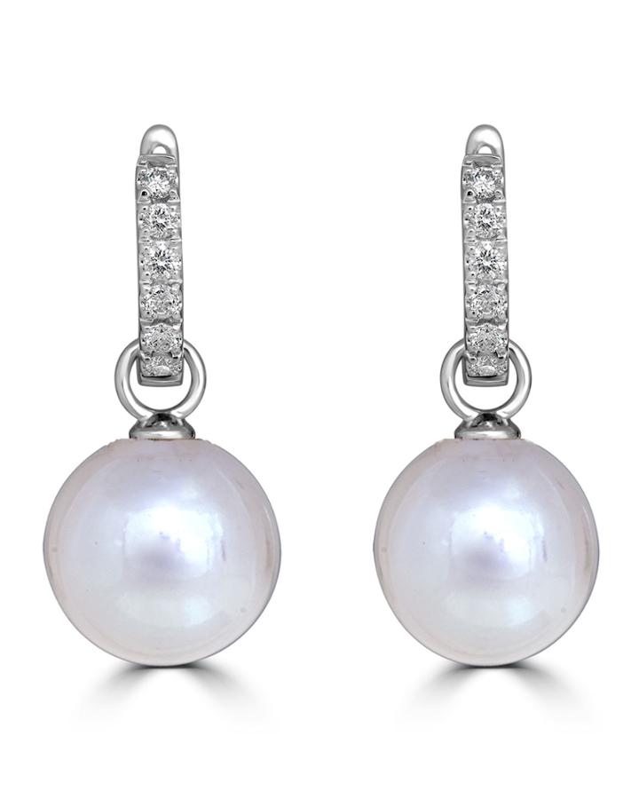 18k White Gold Detachable South Sea Pearl & Diamond Hoop Earrings