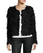 Textured Long-sleeve Crop Jacket, Black