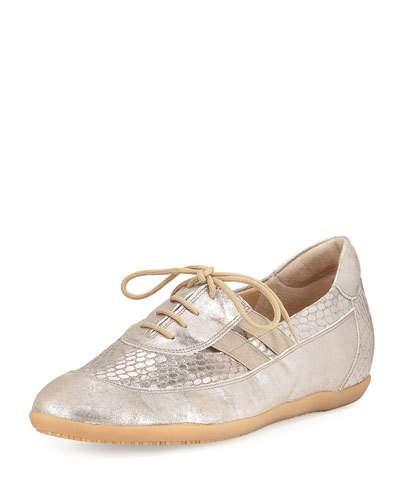 Halina Athleisure Metallic Leather Oxford, Taupe