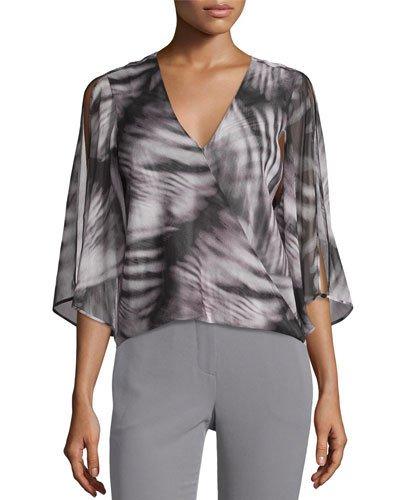 Slit Sleeve Wrap Blouse, Black