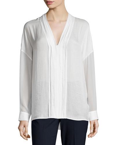 Embroidered-stitch V-neck
