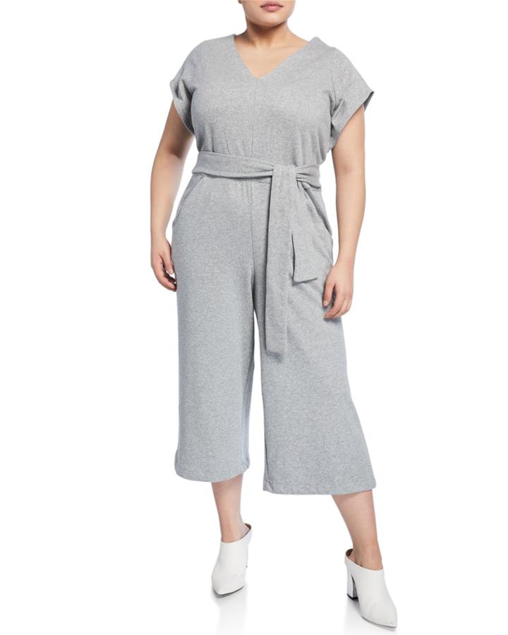 Plus Size Cropped Pull-on Cotton Jumpsuit