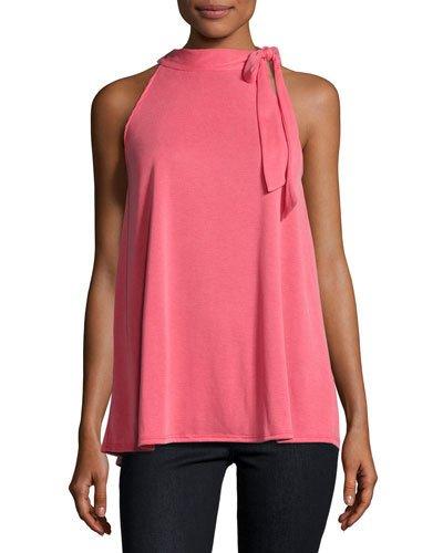Sleeveless Tie-neck Swing Tank, Pink